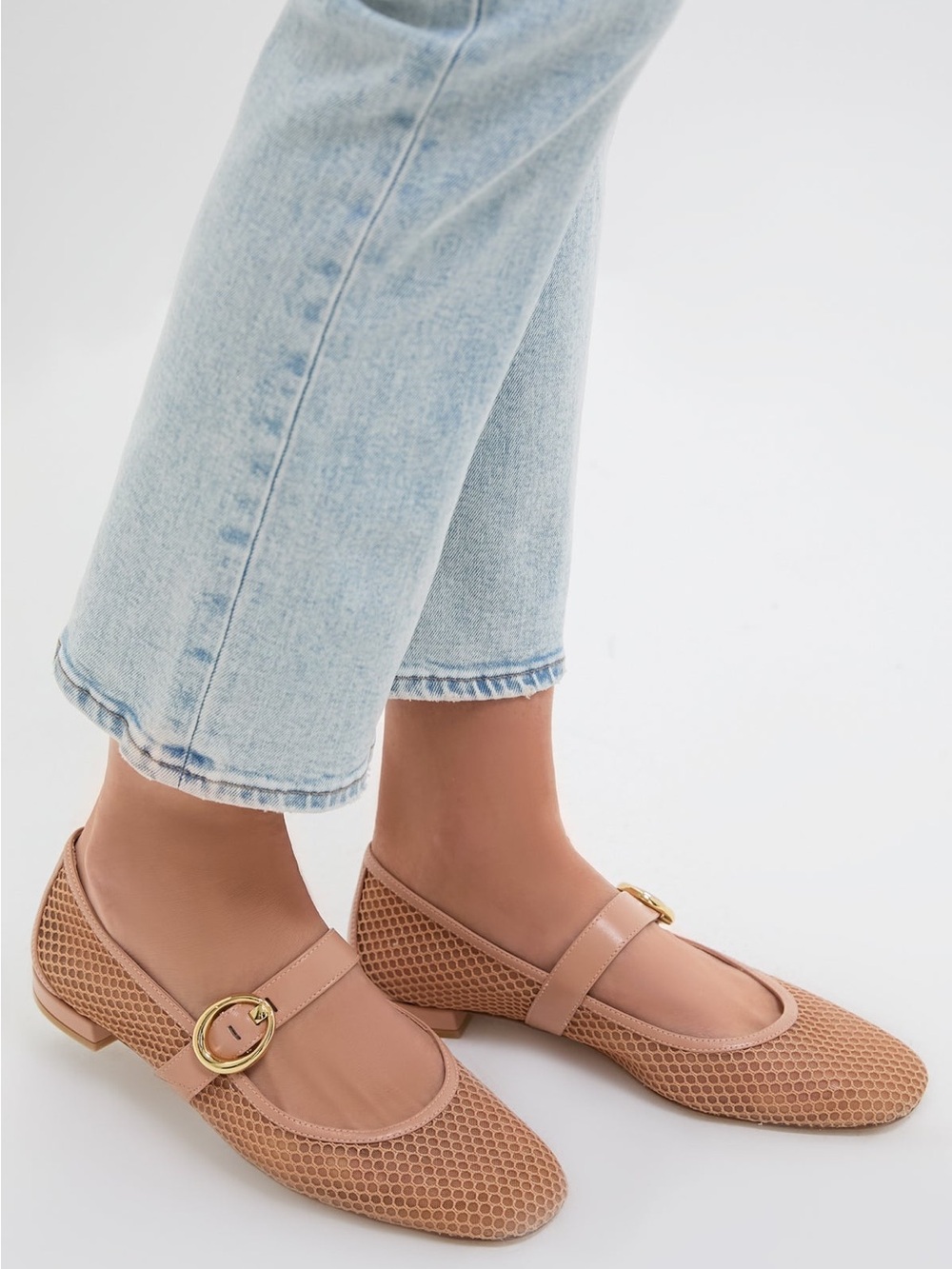 Stuart Weitzman Arabella Mesh Mary Jane Flats Ginger Size 9